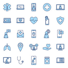 Isolated health online line and fill style icon set vector design