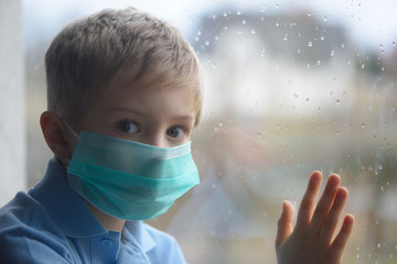 A child in home quarantine. Coronavirus outbreak prevention.