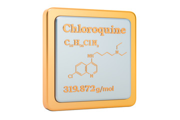 Chloroquine icon, chemical formula, molecular structure. 3D rendering
