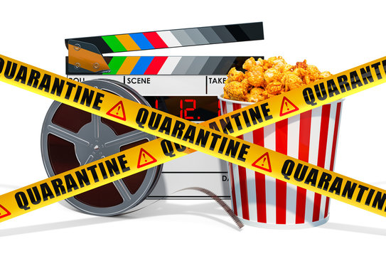 Quarantine in cinemas concept. 3D rendering