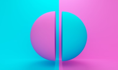 Abstract background with pink and blue half ball. 3d rendering