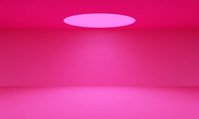 Pink room with a round window in the ceiling. 3d rendering
