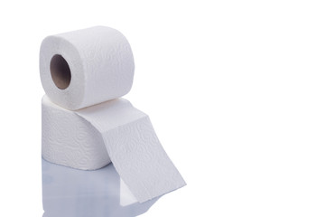 Roll of toilet paper or tissue isolated on white background