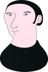 So... . Serious character in cartoon style.