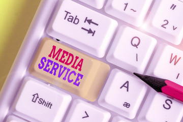 Conceptual hand writing showing Media Service. Concept meaning server programs that delivers...