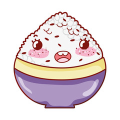kawaii bowl with rice cartoon, sushi and rolls
