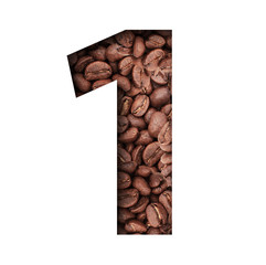 Stencil of the number 1 on a background of coffee beans.
