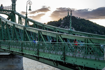 Naklejka premium Nineteenth Century Old Metalic Green Freedom European Bridge in Budapest