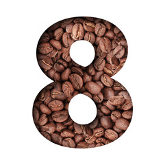 Stencil of the number 8 on a background of coffee beans.