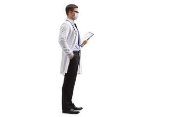 Doctor with a clipboard wearing a medical mask