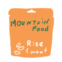 Freeze dried food on white isolated backdrop. Dry rations icon for tourist shop or travel agency logo, notebook sticker, bath tile. Phone case or cloth print. Cartoon style stock vector illustration