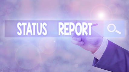 Conceptual hand writing showing Status Report. Concept meaning document relating a situation of something such as a project