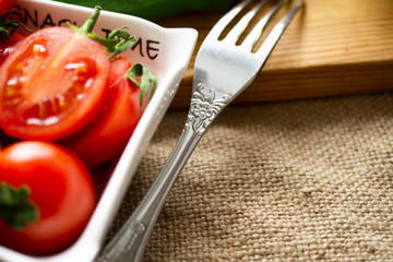 cherry tomatoes onions chilli peppers rustic bread.