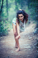 woman walking in nature. 
hippie woman. 