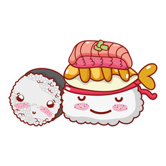 kawaii rice sushi fish food japanese cartoon, sushi and rolls