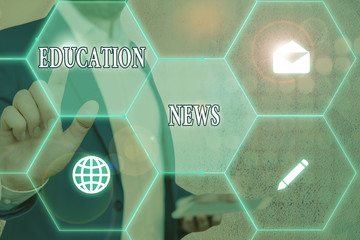 Conceptual hand writing showing Education News. Concept meaning page in a newspaper devoted to news...