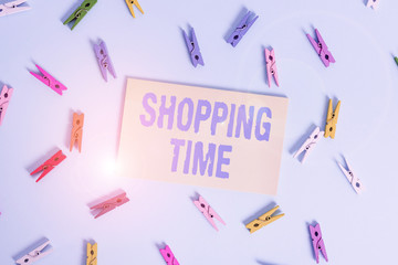Conceptual hand writing showing Shopping Time. Concept meaning A period of time in which someone...