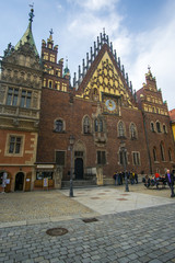 The Market Square in the city center of Wrocław city in Poland. in the picture you see the old colorful buildings and the Old town hall building 