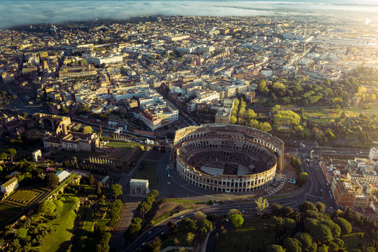 Aerial of the Colosseum in Rome, Italy