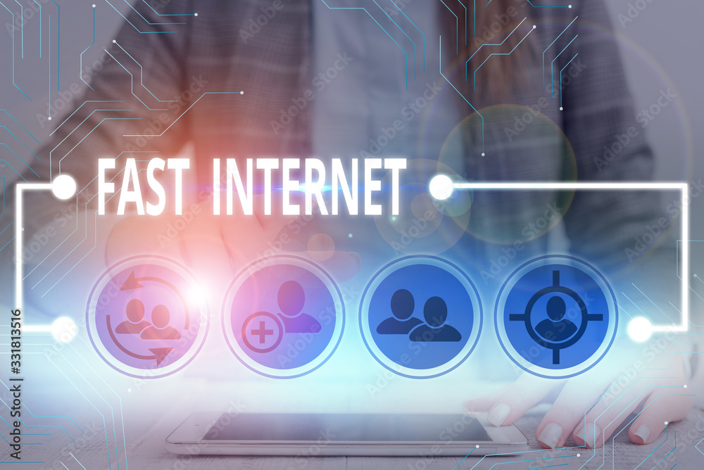 Poster writing note showing fast internet. business concept for term used for internet service that is fast
