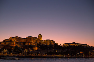 View of the evening old city of Budapest at sunset