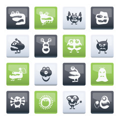 various abstract monsters illustration over color background - vector icon set