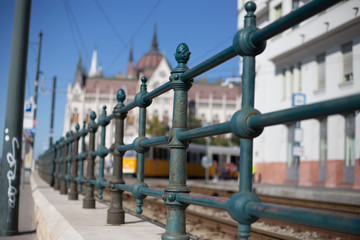Old metal fence in the city center