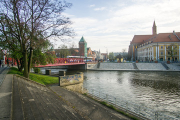 a nice day around the river in Wroclaw city center , Poland 