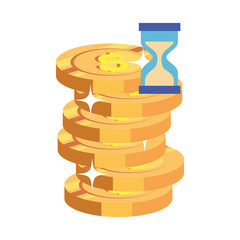 pile coins with hourglass isolated icon vector illustration design