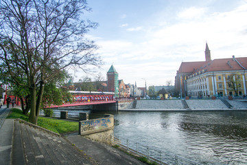 bridge over the river in Wroclaw city center , Poland 