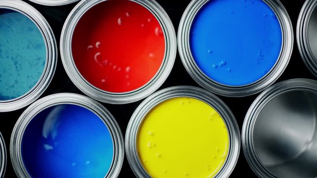 Aluminium Cans With Vivid, Colorful Paint Inside Stacked On The Floor Of A Warehouse. Top View Slider Wiring