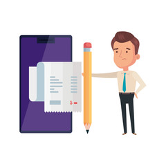 businessman and paper voucher with icons vector illustration design