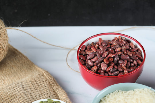 Red Beans In A Red Plastic Bowl