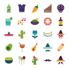Mexican flat style icon set vector design