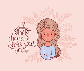 Mother cartoon with leaves vector design