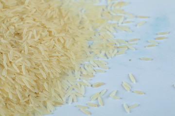 Dry and fresh asian rice stock on the left side of the marble