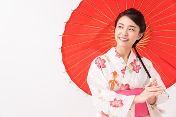 浴衣を着た女性　和傘