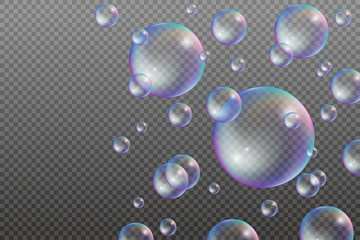 Set of water bubbles with rainbow reflections