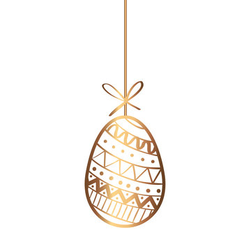 Golden Egg Easter Decorated Hanging Vector Illustration Design