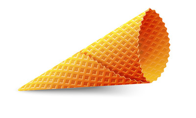 Empty Waffle cone for Ice cream isolated on white background. Realistic Template to design. Vector illustration