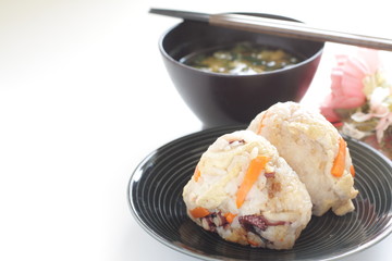 Japanese food, octopus and carrot rice ball on dish