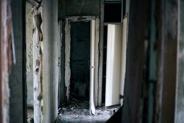 Old ruined house in Pripyat in Chernobyl
