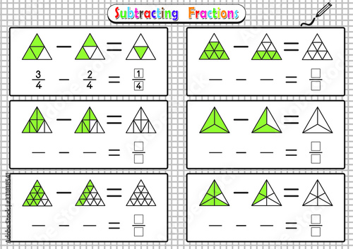 subtracting fractions worksheets math fraction worksheet for kids educational game wall mural kamilon