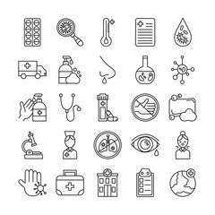 bundle of covid 19 designs, line style icon vector illustration design