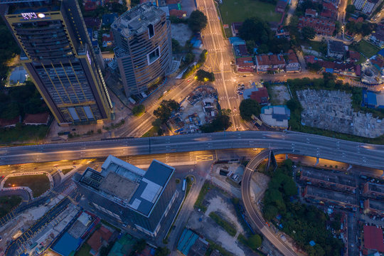 Aerial view of Kuala Lumpur city at dawn, Malaysia © akulamatiau
