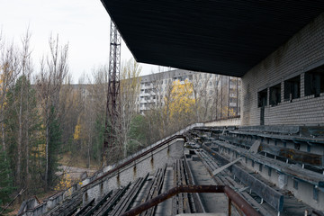 Abandoned tribune in Pripyat in Chernobyl