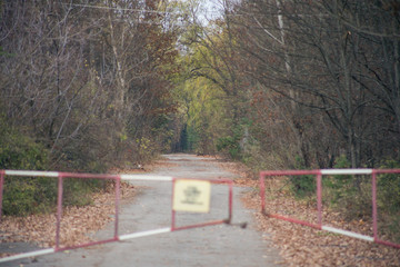 Barrier in Pripyat in Chernobyl in the forest