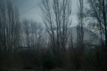 Sarcophagus over the 4th power unit of a nuclear power plant in Pripyat in Chernobyl