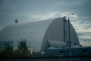 Sarcophagus over the 4th power unit of a nuclear power plant in Pripyat in Chernobyl