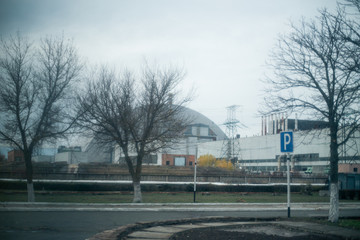 Power plant buildings in Pripyat in Chernobyl